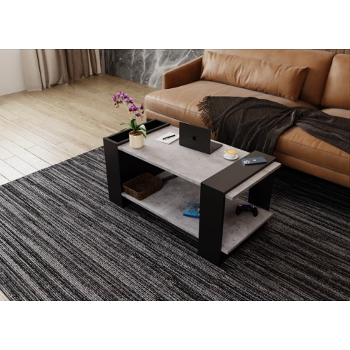 Stolik kawowy ST16 BC Beton/Czarny ława z półką loft